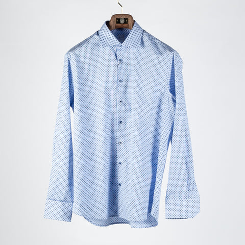 Stenstroms LIght Blue Patterned Twill Shirt Dress Shirt - Navy, Cotton, Twill, Regular Fit, Floral