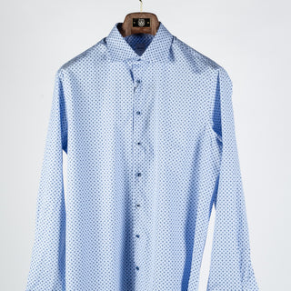 Stenstroms LIght Blue Patterned Twill Shirt Dress Shirt - Navy, Cotton, Twill, Regular Fit, Floral - View 6