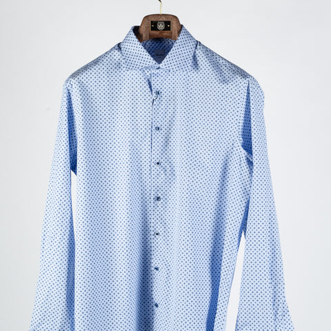 Stenstroms LIght Blue Patterned Twill Shirt Dress Shirt - Navy, Cotton, Twill, Regular Fit, Floral - View 6
