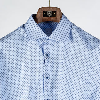 Stenstroms LIght Blue Patterned Twill Shirt Dress Shirt - Navy, Cotton, Twill, Regular Fit, Floral - View 7
