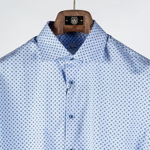 Stenstroms LIght Blue Patterned Twill Shirt Dress Shirt - Navy, Cotton, Twill, Regular Fit, Floral - View 7