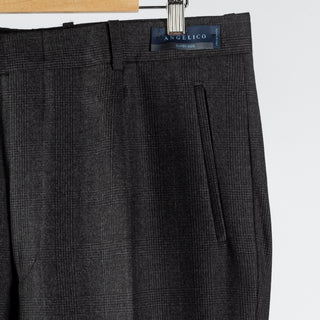 Gala Charcoal Glen check Single Pleated Trousers - Navy, Wool, Merino, Suede, Classic Fit, Made In Canada - Back View