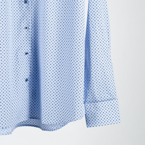 Stenstroms LIght Blue Patterned Twill Shirt Dress Shirt - Navy, Cotton, Twill, Regular Fit, Floral - Back View