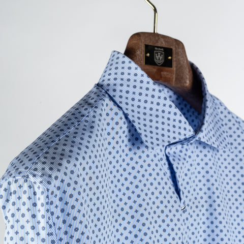 Stenstroms LIght Blue Patterned Twill Shirt Dress Shirt - Navy, Cotton, Twill, Regular Fit, Floral - Detail View