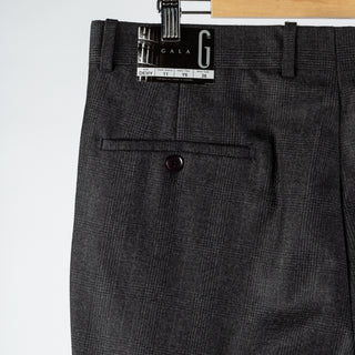 Gala Charcoal Glen check Single Pleated Trousers - Navy, Wool, Merino, Suede, Classic Fit, Made In Canada - View 7