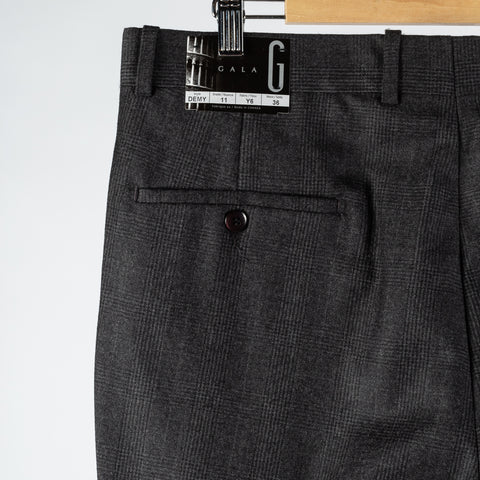Gala Charcoal Glen check Single Pleated Trousers - Navy, Wool, Merino, Suede, Classic Fit, Made In Canada - View 7