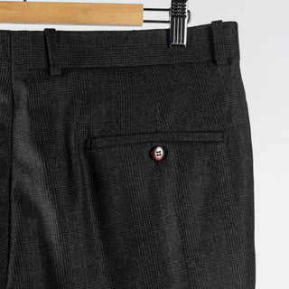 Gala Charcoal Glen check Single Pleated Trousers - Navy, Wool, Merino, Suede, Classic Fit, Made In Canada - View 8