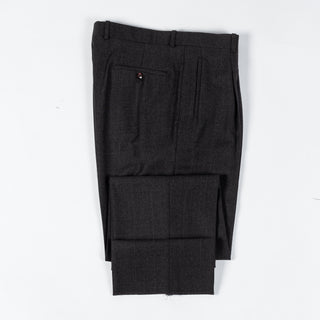 Gala Charcoal Glen check Single Pleated Trousers - Navy, Wool, Merino, Suede, Classic Fit, Made In Canada - View 9