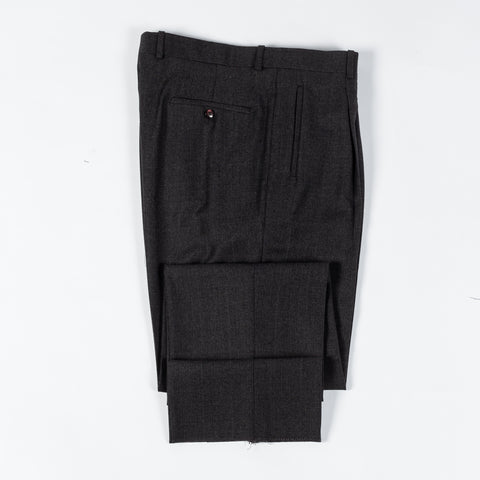 Gala Charcoal Glen check Single Pleated Trousers - Navy, Wool, Merino, Suede, Classic Fit, Made In Canada - View 9