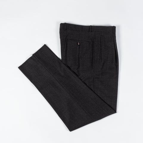 Gala Charcoal Glen check Single Pleated Trousers - Navy, Wool, Merino, Suede, Classic Fit, Made In Canada - View 10