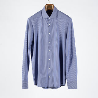 Stenstrom Navy & White Striped Jersey Dress Shirt 1