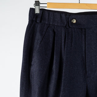 Informale Navy T010 Easy Trouser - Wool, Cotton, Merino, Relaxed Fit, Knit - Detail View