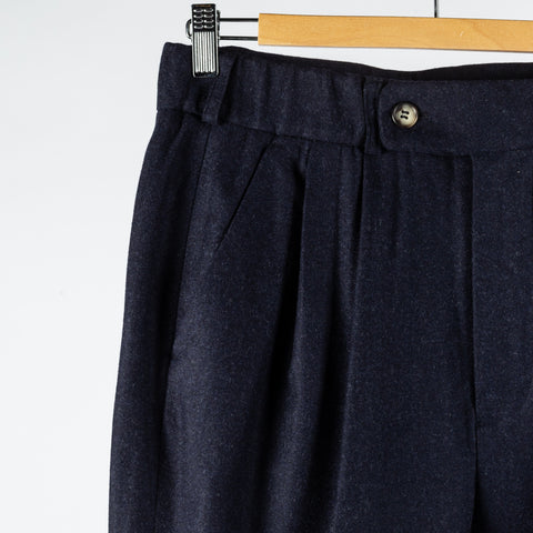 Informale Navy T010 Easy Trouser - Wool, Cotton, Merino, Relaxed Fit, Knit - Detail View