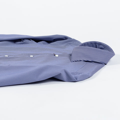 Stenstrom Navy & White Striped Jersey Dress Shirt 8