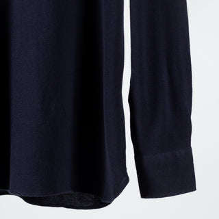 Informale Navy P014 Long Sleeve Polo - Cotton, Flannel, Leather, Relaxed Fit, Herringbone, Made In Italy - Back View