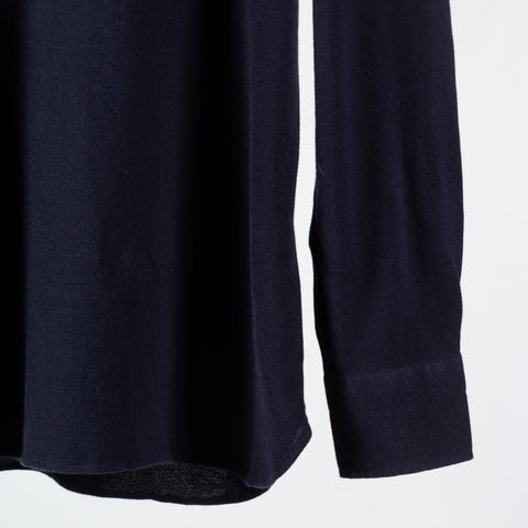 Informale Navy P014 Long Sleeve Polo - Cotton, Flannel, Leather, Relaxed Fit, Herringbone, Made In Italy - Back View