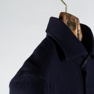 Informale Navy P014 Long Sleeve Polo - Cotton, Flannel, Leather, Relaxed Fit, Herringbone, Made In Italy - Detail View