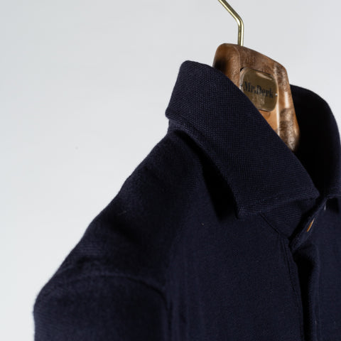 Informale Navy P014 Long Sleeve Polo - Cotton, Flannel, Leather, Relaxed Fit, Herringbone, Made In Italy - Detail View