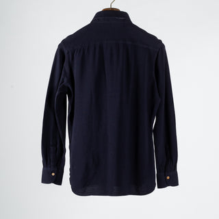 Informale Navy P014 Long Sleeve Polo - Cotton, Flannel, Leather, Relaxed Fit, Herringbone, Made In Italy - View 5