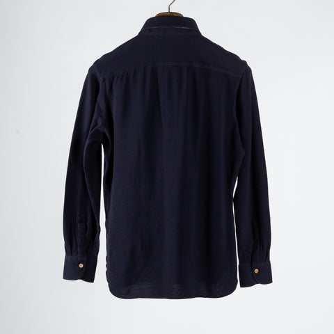 Informale Navy P014 Long Sleeve Polo - Cotton, Flannel, Leather, Relaxed Fit, Herringbone, Made In Italy - View 5
