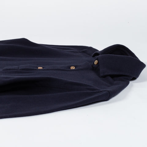 Informale Navy P014 Long Sleeve Polo - Cotton, Flannel, Leather, Relaxed Fit, Herringbone, Made In Italy - View 8