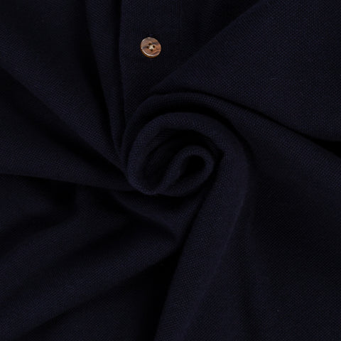 Informale Navy P014 Long Sleeve Polo - Cotton, Flannel, Leather, Relaxed Fit, Herringbone, Made In Italy - Alternate View