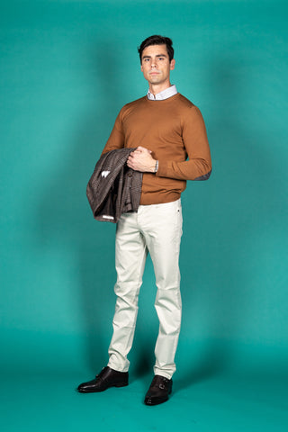 Gran Sasso Brown Wool Sweater w/ Alcantara Patches & Accent Collar 2