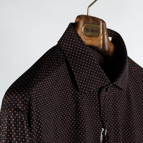 Xacus Brown Diamond Printed Active Dress Shirt - Silk, Stretch, Japanese - Detail View