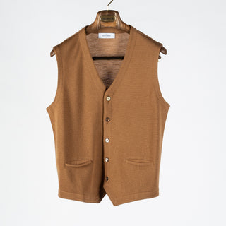 Gran Sasso Camel 5 Button Wool Vest - Wool, Merino, Made In Italy