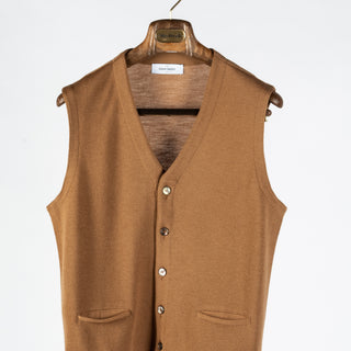 Gran Sasso Camel 5 Button Wool Vest - Wool, Merino, Made In Italy - View 5