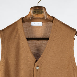 Gran Sasso Camel 5 Button Wool Vest - Wool, Merino, Made In Italy - View 6