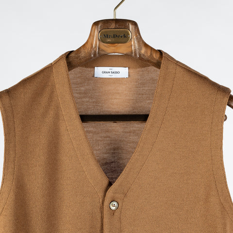Gran Sasso Camel 5 Button Wool Vest - Wool, Merino, Made In Italy - View 6