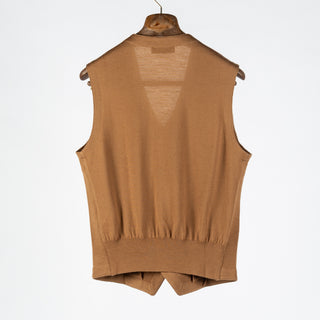 Gran Sasso Camel 5 Button Wool Vest - Wool, Merino, Made In Italy - Back View
