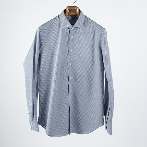 White & Dark Blue Patterned Dress Shirt