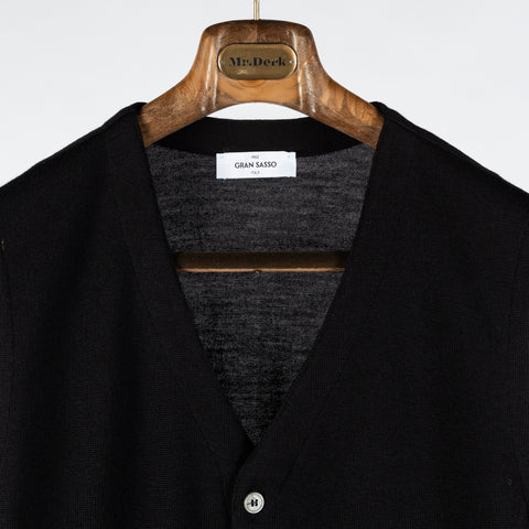 Gran Sasso Black 5 Button Wool Vest - Wool, Merino, Made In Italy - View 6