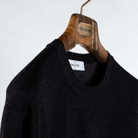Gran Sasso Black Wool Crewneck Sweater - Wool, Italian, Knit, Made In Italy - Detail View