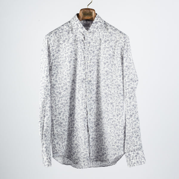 Cream Dress Shirt w/ Navy Floral Patteren
