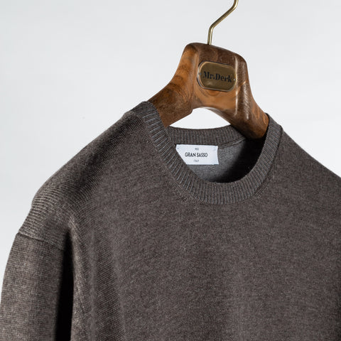 Gran Sasso Brown Wool Crewneck Sweater - Wool, Italian, Knit, Made In Italy - Detail View