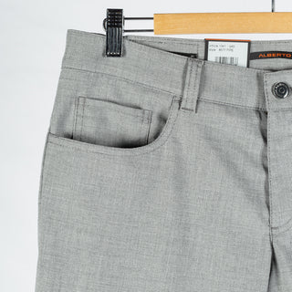 Alberto TwoTone Light Grey Ceramica Pipe Trousers - Viscose, Stretch, Slim Fit - Detail View