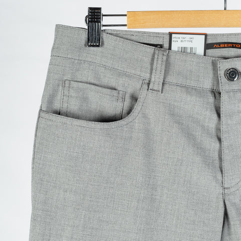 Alberto TwoTone Light Grey Ceramica Pipe Trousers - Viscose, Stretch, Slim Fit - Detail View