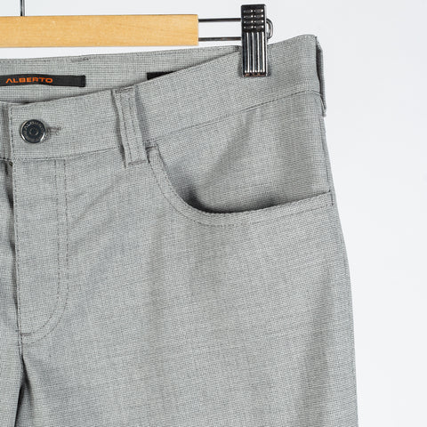 Alberto TwoTone Light Grey Ceramica Pipe Trousers - Viscose, Stretch, Slim Fit - Back View