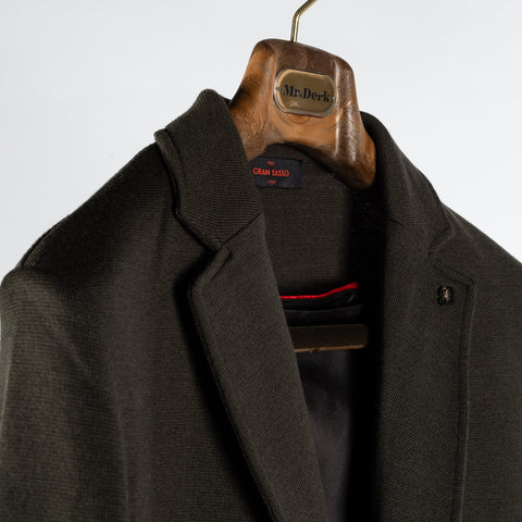 Gran Sasso Dark Green Rain Wool Knit Blazer - Tan, Wool, Italian, Made In Italy - Detail View