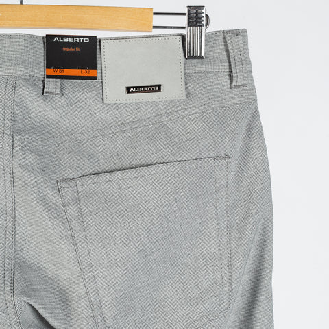 Alberto TwoTone Light Grey Ceramica Pipe Trousers - Viscose, Stretch, Slim Fit - View 9