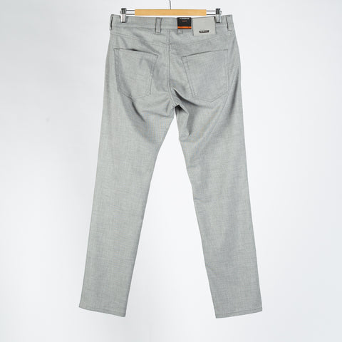 Alberto TwoTone Light Grey Ceramica Pipe Trousers - Viscose, Stretch, Slim Fit - View 7