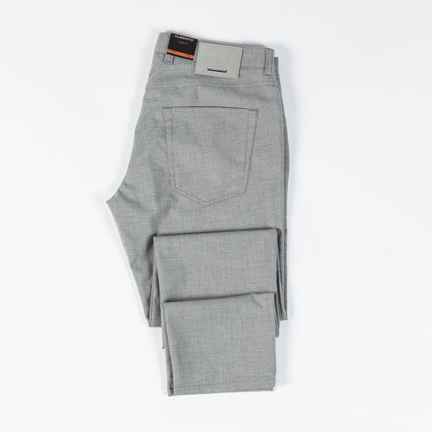 Alberto TwoTone Light Grey Ceramica Pipe Trousers - Viscose, Stretch, Slim Fit - View 10