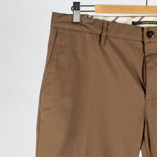 Alberto Brown Business Cotton Rob Trousers - Cotton, Stretch, Slim Fit - Back View