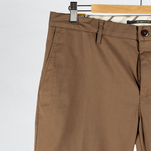 Alberto Brown Business Cotton Rob Trousers - Cotton, Stretch, Slim Fit - Back View