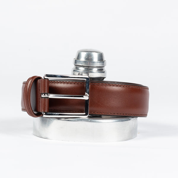 Classic Brown Leather Belt w/ Silver Buckle