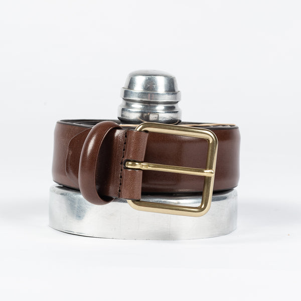 Classic Brown Leather Belt w/ Brass Buckle