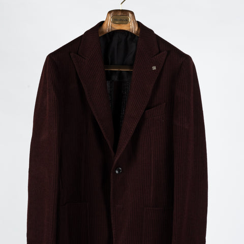Tagliatore Burgundy Ribbed Peak Lapel Blazer 6